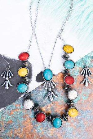 SALE! Multi - Color Eagle Creek Silvertone Necklace and Earring Set - Wholesale Accessory Market