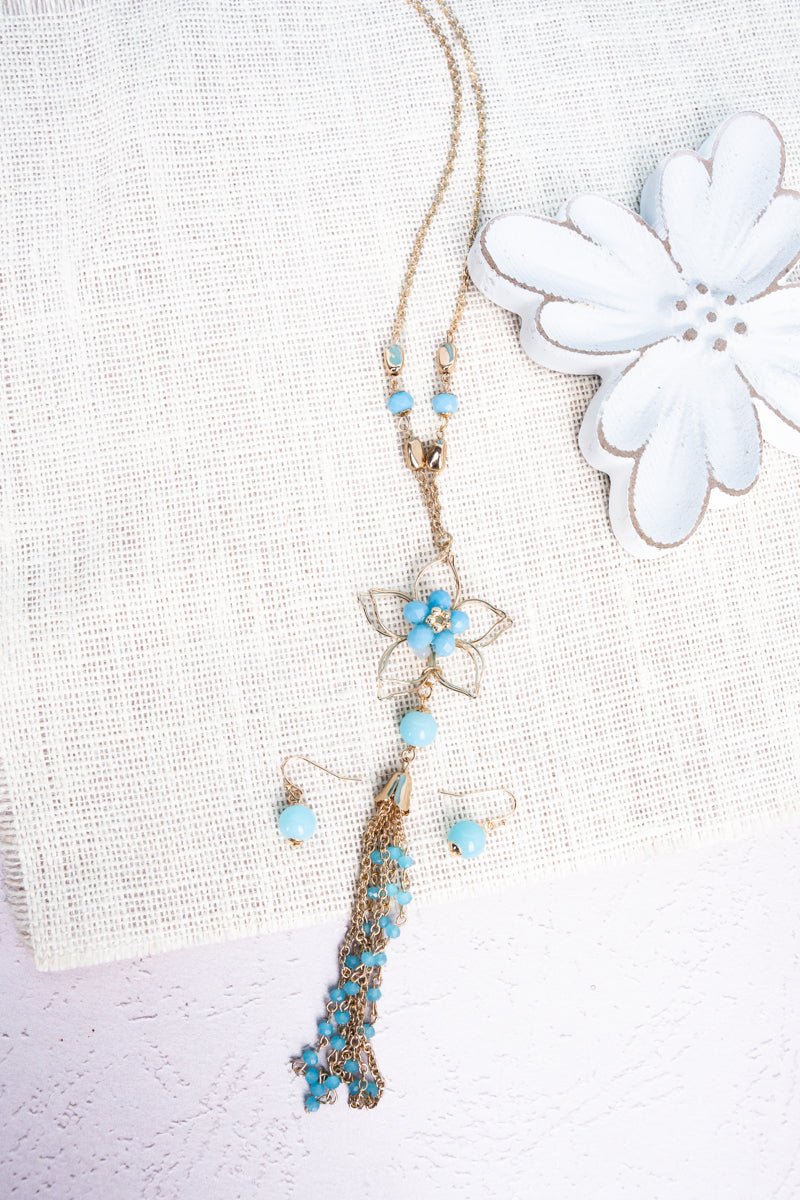 SALE! Light Blue Floretta Necklace and Earring Set - Wholesale Accessory Market