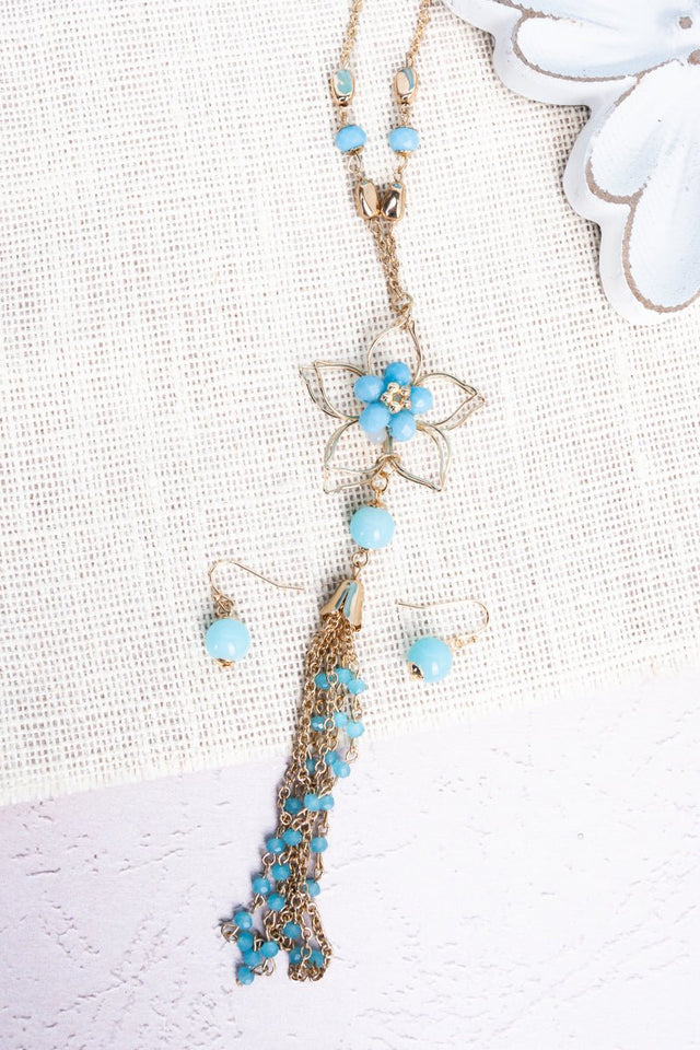 SALE! Light Blue Floretta Necklace and Earring Set - Wholesale Accessory Market