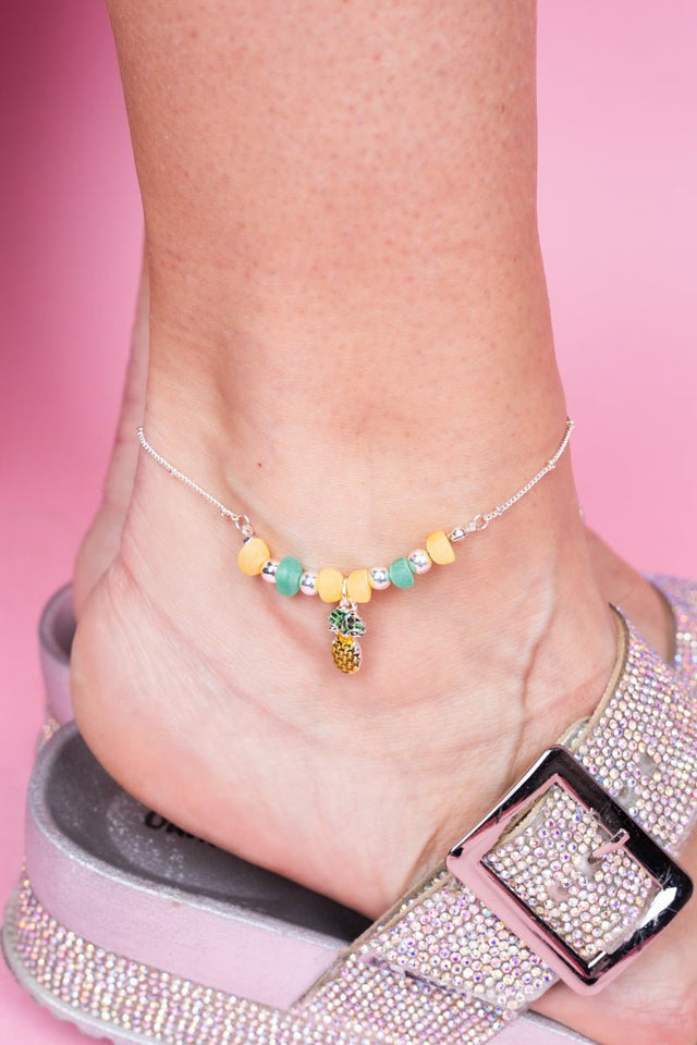 SALE! Yellow Pineapple and Sea Glass Anklet - Wholesale Accessory Market