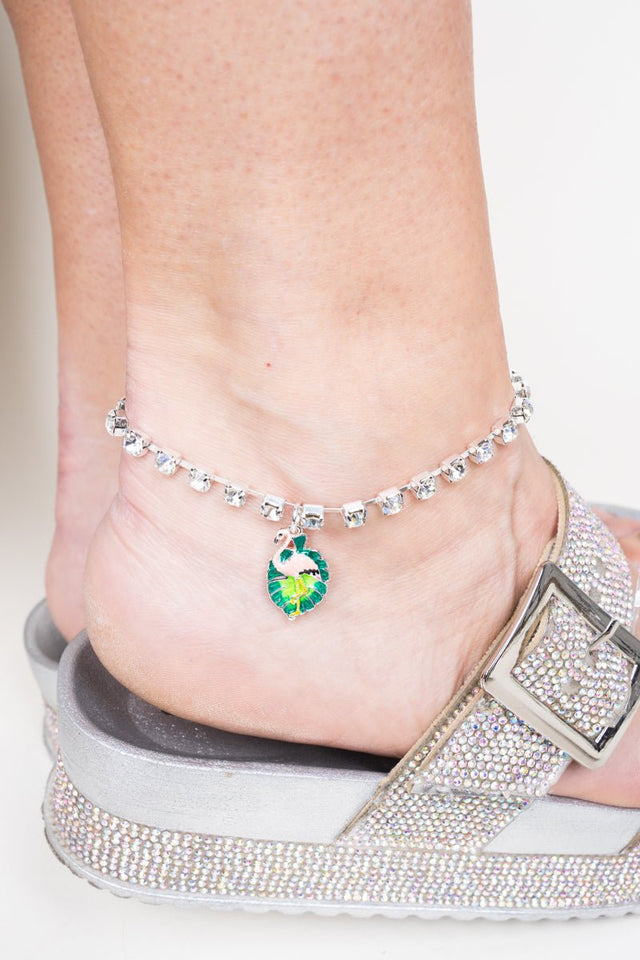 SALE! Clear Rhinestone Flamingo Charm Anklet - Wholesale Accessory Market