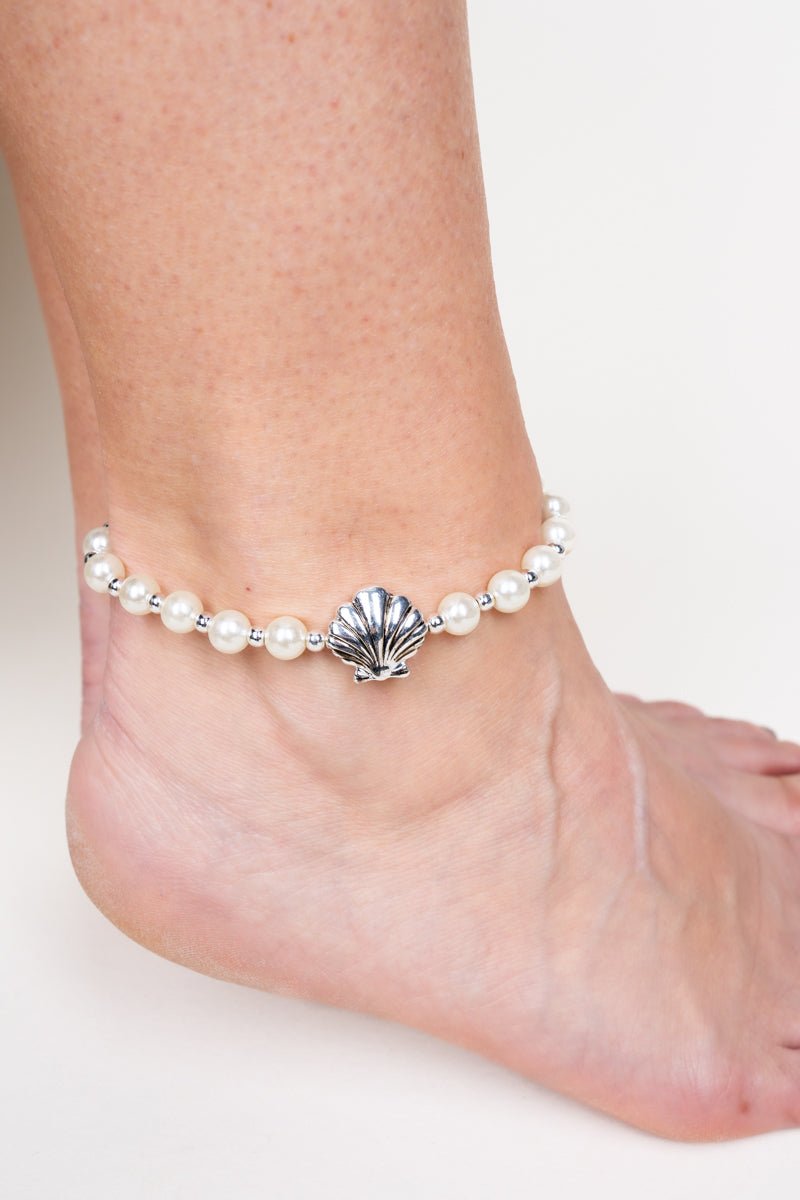 SALE! Silvertone Seashell Pearl Anklet - Wholesale Accessory Market