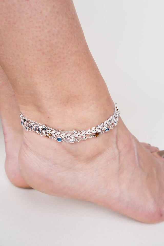 SALE! Beach Bound Multi and Silvertone Triple Strand Anklet - Wholesale Accessory Market