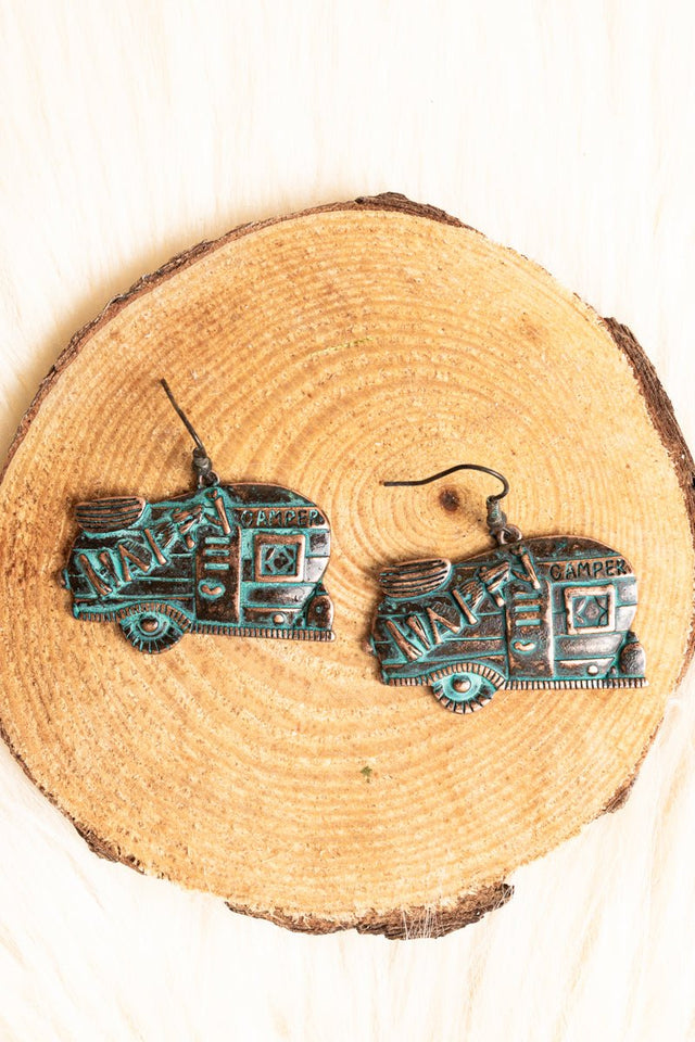 SALE! Patina Coppertone Happy Camper Earrings - Wholesale Accessory Market