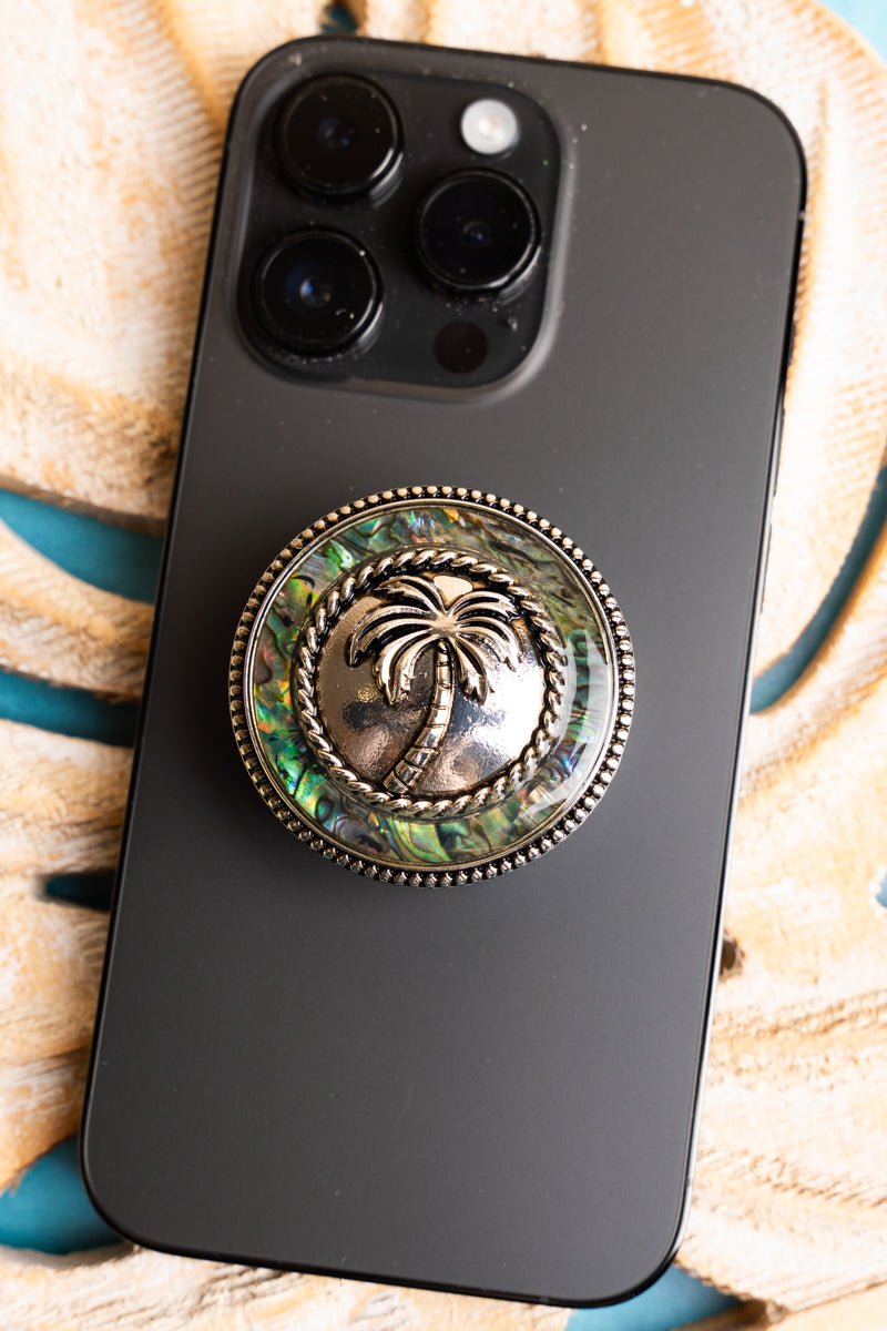 SALE! Palm Tree Abalone and Silvertone Phone Grip - Wholesale Accessory Market