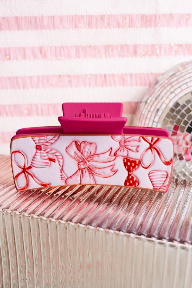 Pretty In Pink Ribbons Embossed Hair Claw - Wholesale Accessory Market