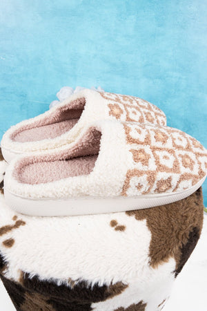 Checked Out Beige Flower Plush Slippers - Wholesale Accessory Market