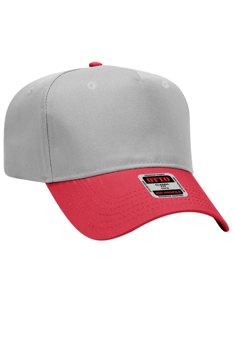 OTTO Red and Gray Crown Split Mid Profile Baseball Cap - Wholesale Accessory Market