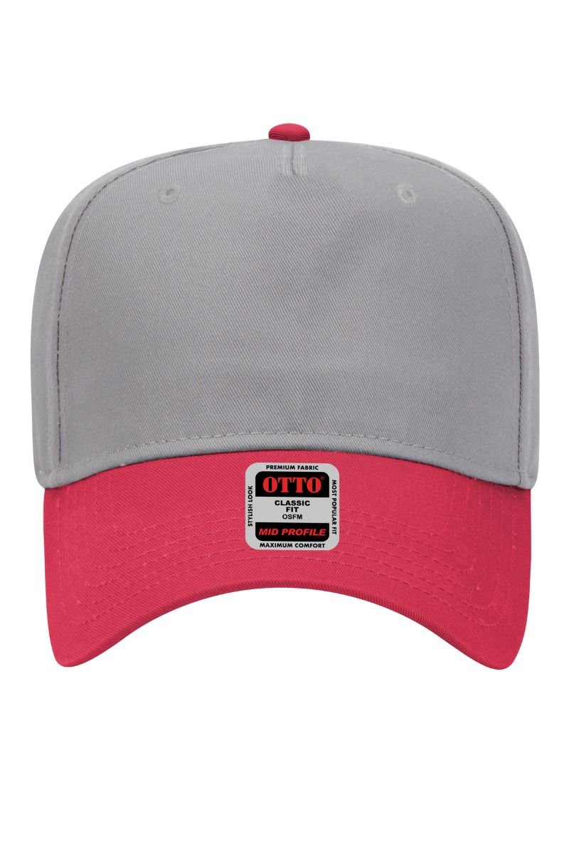 OTTO Red and Gray Crown Split Mid Profile Baseball Cap - Wholesale Accessory Market