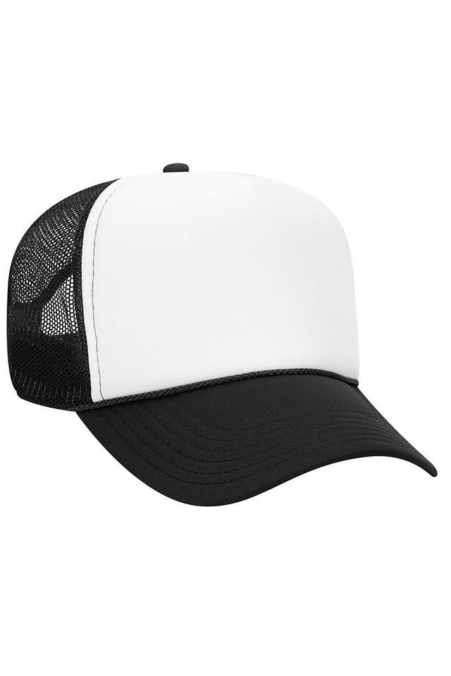 Black with White Foam Front Mid Profile Trucker Hat - Wholesale Accessory Market