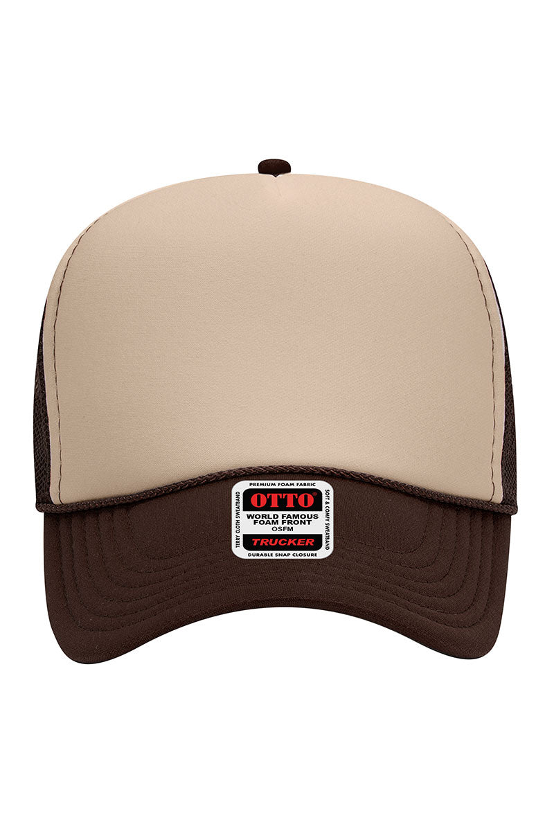 OTTO Brown with Tan Foam Front Mid Profile Trucker Hat - Wholesale Accessory Market