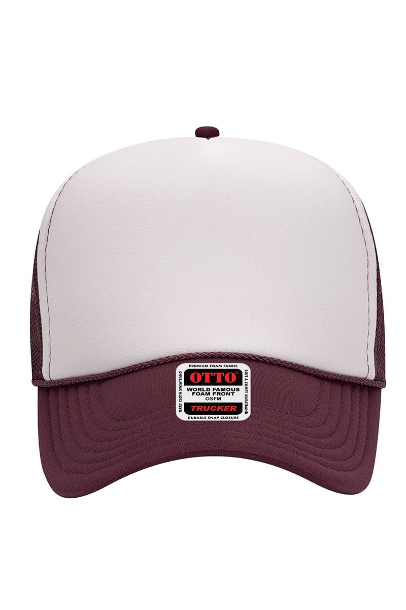 OTTO Maroon with White Foam Front Mid Profile Trucker Hat - Wholesale Accessory Market