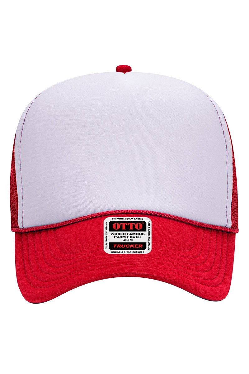 OTTO Red with White Foam Front Mid Profile Trucker Hat - Wholesale Accessory Market