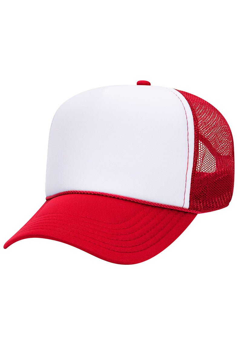 OTTO Red with White Foam Front Mid Profile Trucker Hat - Wholesale Accessory Market