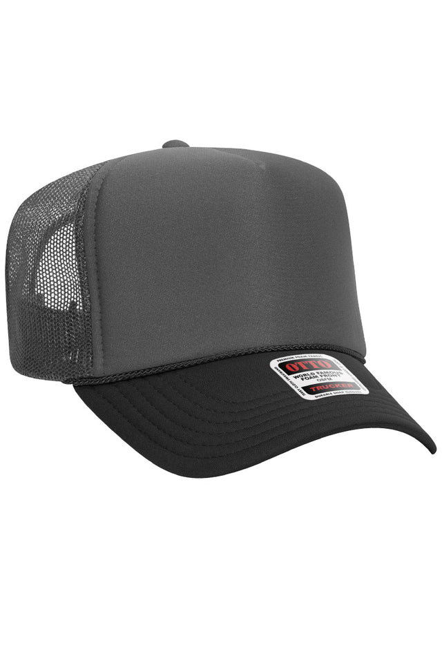 OTTO Black and Charcoal Gray Foam Front High Crown Split Color Trucker Hat - Wholesale Accessory Market