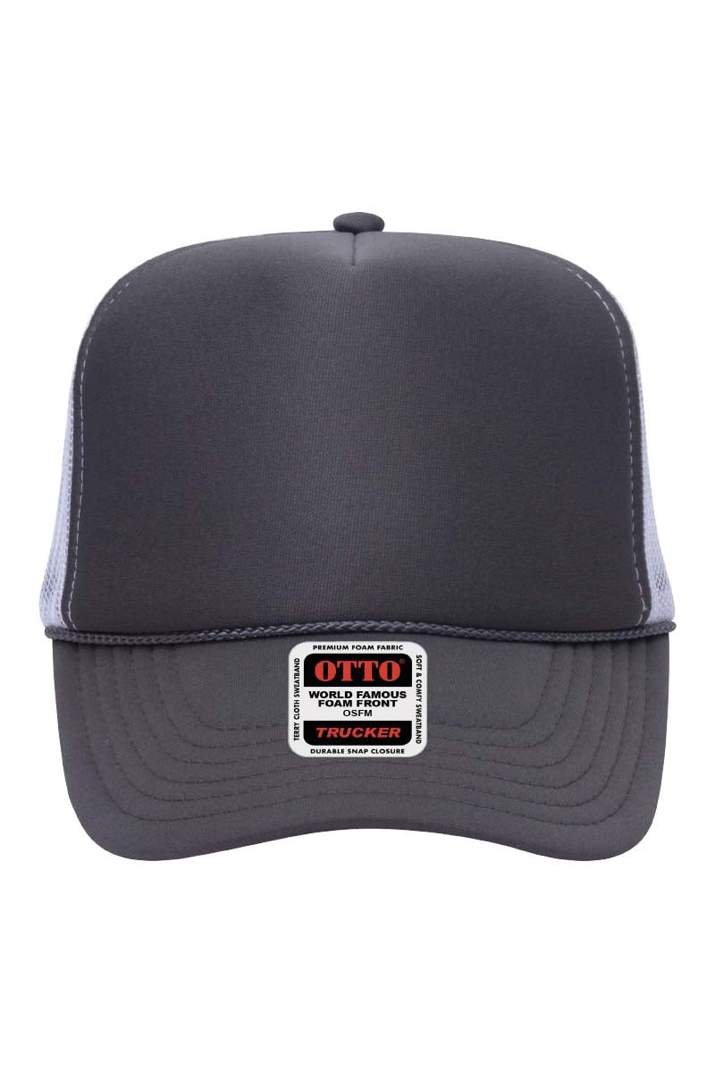 OTTO Charcoal Gray and White Foam Front High Crown Back Split Color Trucker Hat - Wholesale Accessory Market