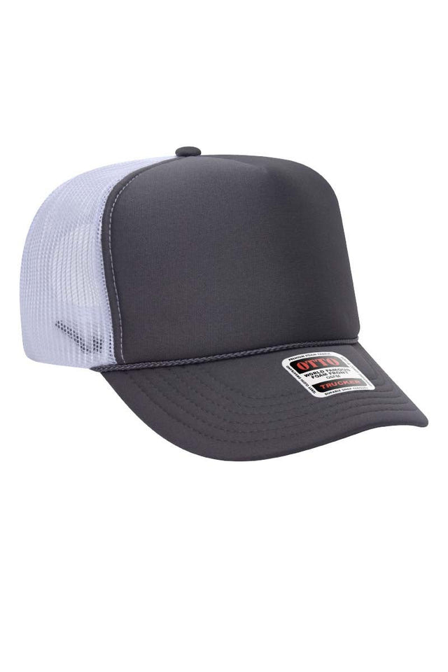 OTTO Charcoal Gray and White Foam Front High Crown Back Split Color Trucker Hat - Wholesale Accessory Market