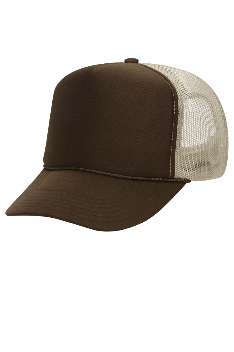 OTTO Dark Brown and Khaki Foam Front High Crown Back Split Color Trucker Hat - Wholesale Accessory Market