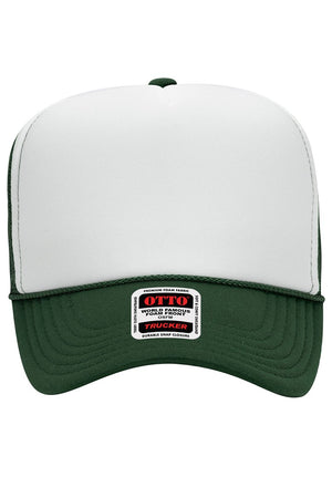 OTTO Dark Green with White Foam Front High Crown Trucker Hat - Wholesale Accessory Market