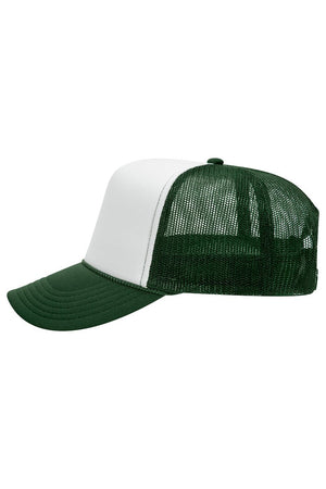 OTTO Dark Green with White Foam Front High Crown Trucker Hat - Wholesale Accessory Market