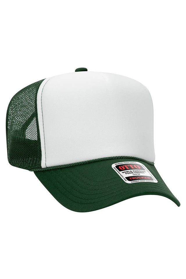 OTTO Dark Green with White Foam Front High Crown Trucker Hat - Wholesale Accessory Market