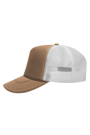 OTTO Dark Khaki and White Foam Front High Crown Back Split Color Trucker Hat - Wholesale Accessory Market