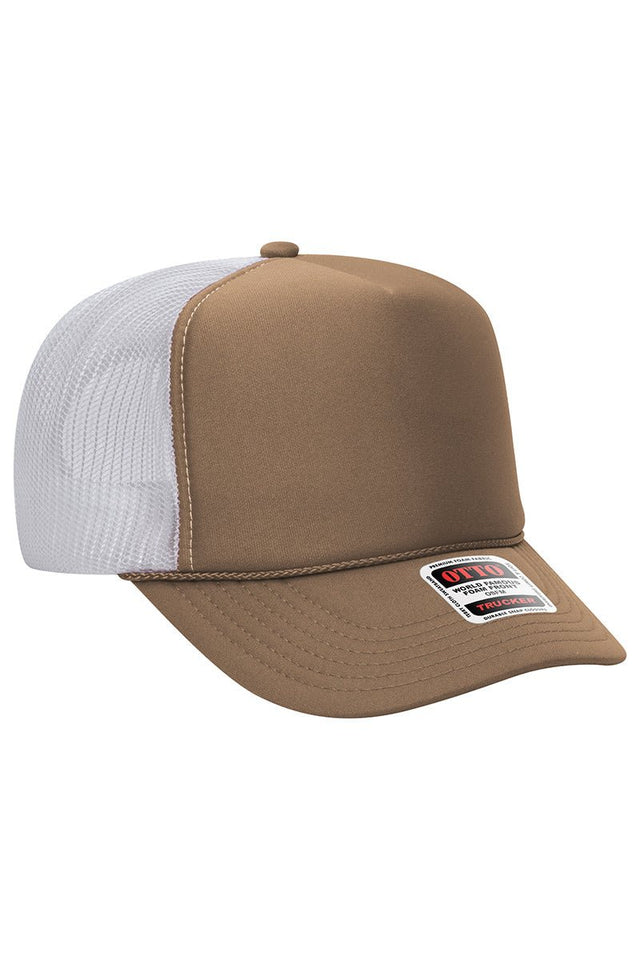 OTTO Dark Khaki and White Foam Front High Crown Back Split Color Trucker Hat - Wholesale Accessory Market