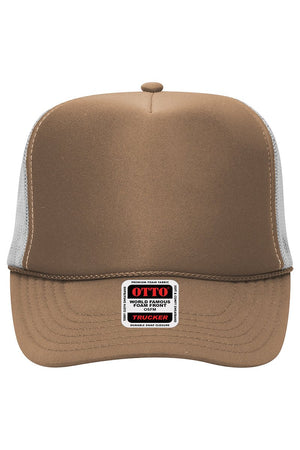 OTTO Dark Khaki and White Foam Front High Crown Back Split Color Trucker Hat - Wholesale Accessory Market