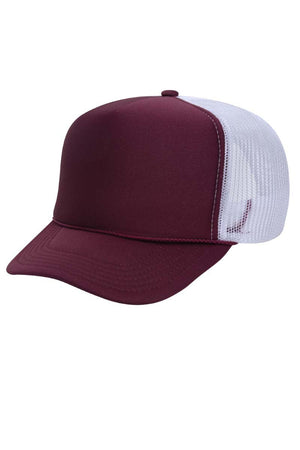 OTTO Maroon and White Foam Front High Crown Back Split Color Trucker Hat - Wholesale Accessory Market