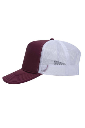 OTTO Maroon and White Foam Front High Crown Back Split Color Trucker Hat - Wholesale Accessory Market