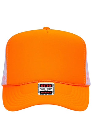 OTTO Neon Orange and White Foam Front High Crown Back Split Color Trucker Hat - Wholesale Accessory Market