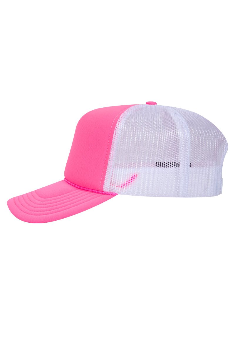 OTTO Neon Pink and White Foam Front High Crown Back Split Color Trucker Hat - Wholesale Accessory Market