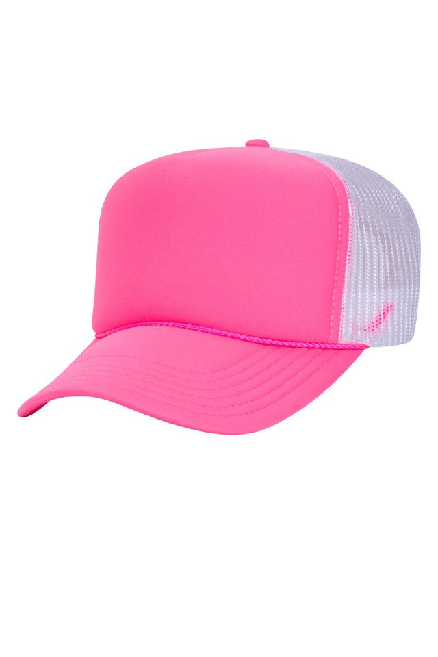 OTTO Neon Pink and White Foam Front High Crown Back Split Color Trucker Hat - Wholesale Accessory Market