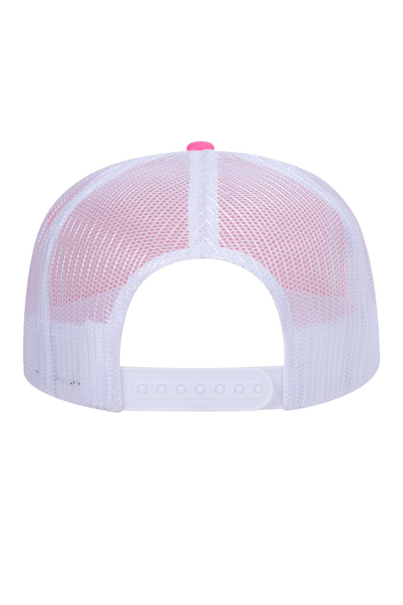 OTTO Neon Pink and White Foam Front High Crown Back Split Color Trucker Hat - Wholesale Accessory Market