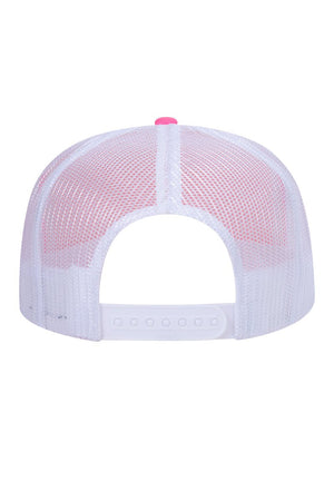 OTTO Neon Pink and White Foam Front High Crown Back Split Color Trucker Hat - Wholesale Accessory Market