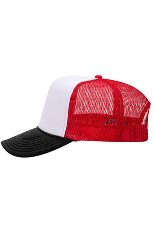 OTTO Red, White and Black Foam Front High Crown Back Split Color Trucker Hat - Wholesale Accessory Market