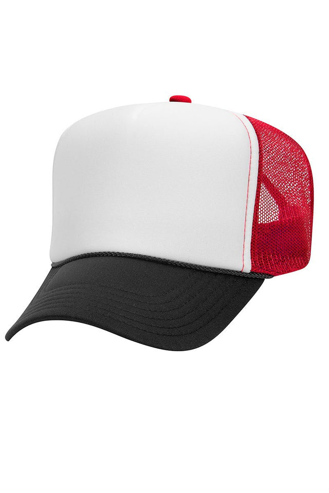 OTTO Red, White and Black Foam Front High Crown Back Split Color Trucker Hat - Wholesale Accessory Market