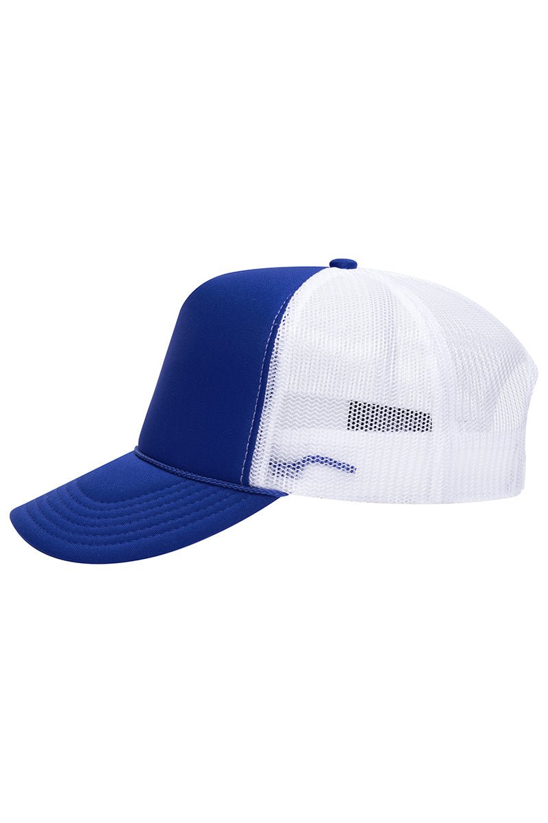 OTTO Royal and White Foam Front High Crown Back Split Color Trucker Hat - Wholesale Accessory Market