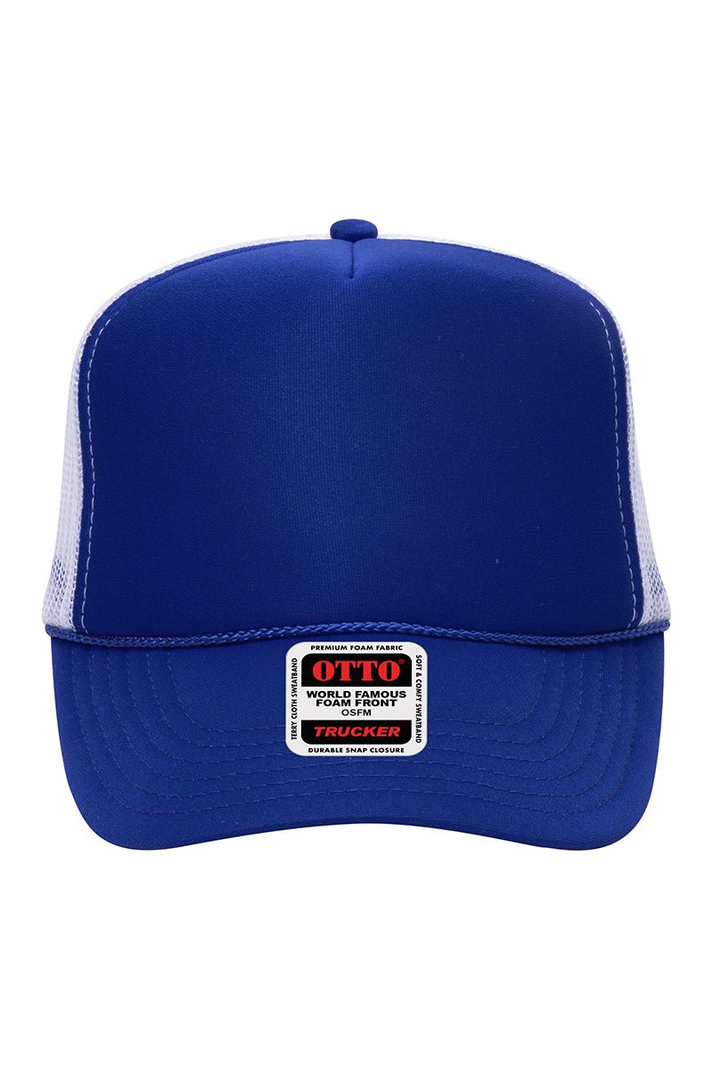 OTTO Royal and White Foam Front High Crown Back Split Color Trucker Hat - Wholesale Accessory Market