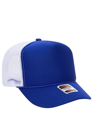 OTTO Royal and White Foam Front High Crown Back Split Color Trucker Hat - Wholesale Accessory Market