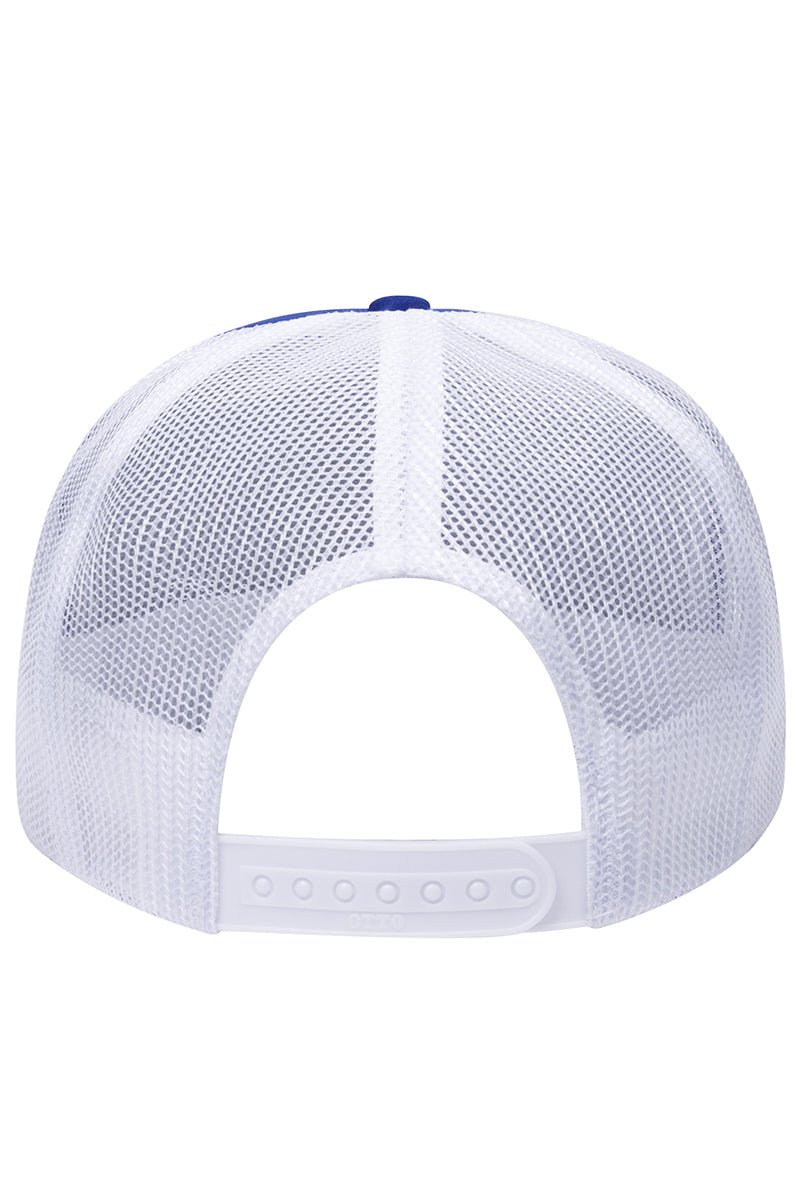 OTTO Royal and White Foam Front High Crown Back Split Color Trucker Hat - Wholesale Accessory Market