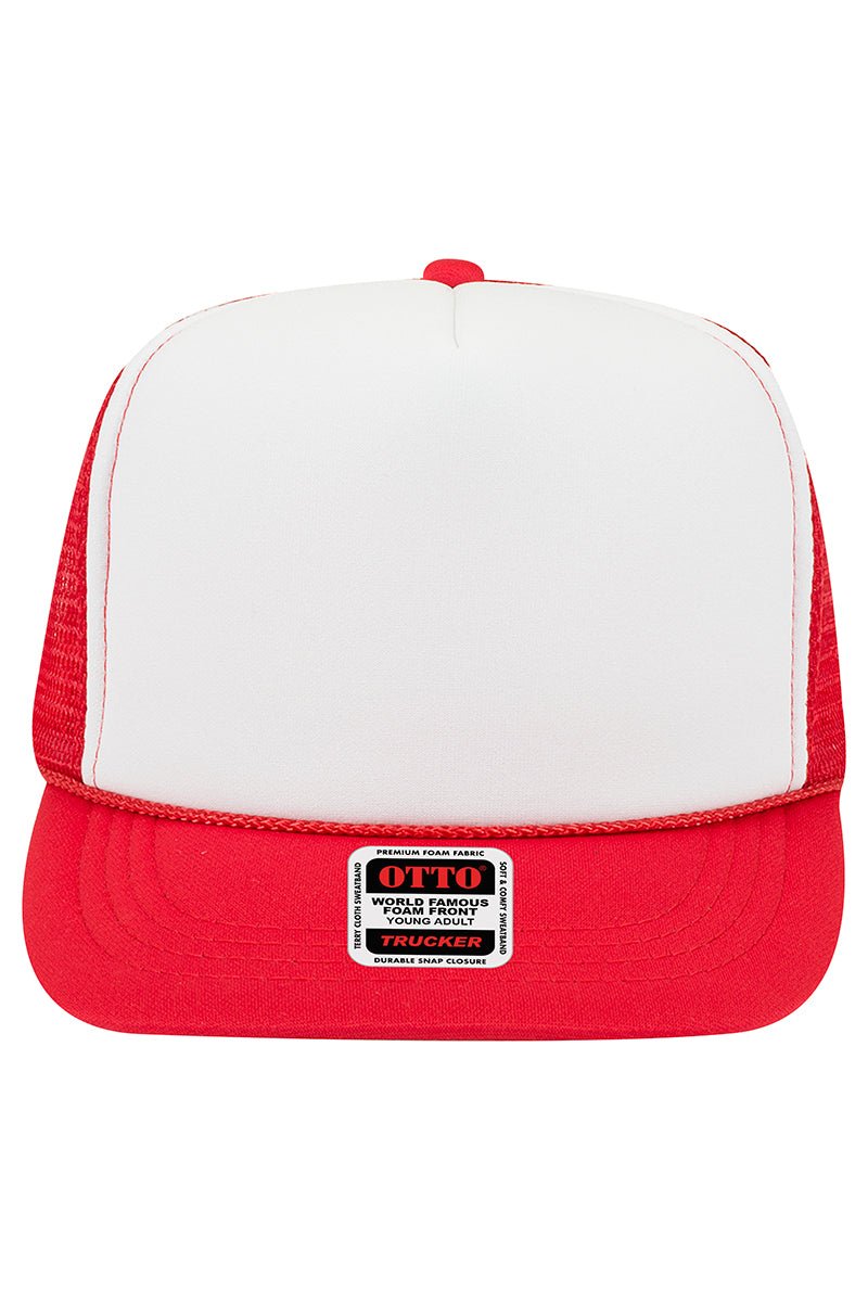 OTTO Youth Red, White and Red Foam Front High Crown Back Split Color Trucker Hat - Wholesale Accessory Market