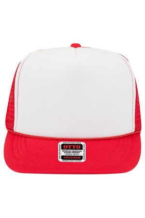 OTTO Youth Red, White and Red Foam Front High Crown Back Split Color Trucker Hat - Wholesale Accessory Market