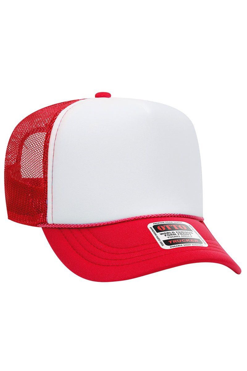 OTTO Youth Red, White and Red Foam Front High Crown Back Split Color Trucker Hat - Wholesale Accessory Market