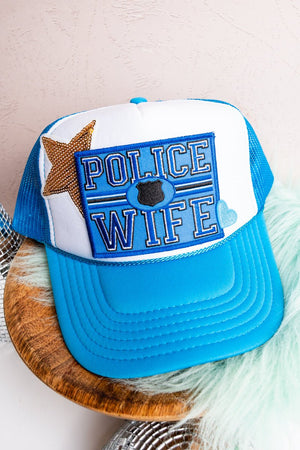 Police Wife Otto Neon Blue and White Trucker Hat - Wholesale Accessory Market