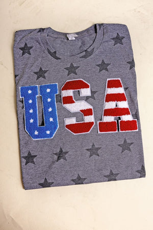 USA American Flag Patch Unisex Five Star Tee - Wholesale Accessory Market