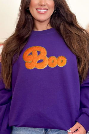 BOO Large Chenille Patch Unisex NuBlend Crew Sweatshirt - Wholesale Accessory Market