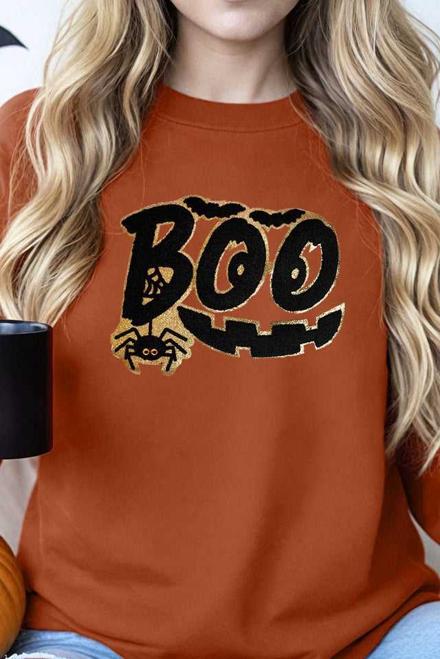 Boo Smile Large Chenille Patch Unisex NuBlend Crew Sweatshirt - Wholesale Accessory Market