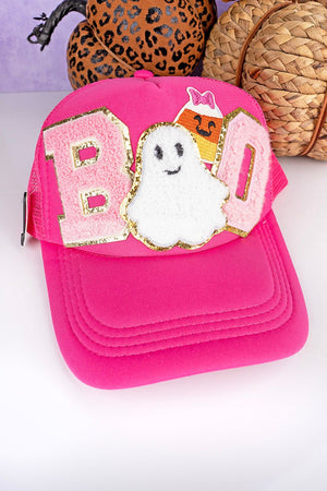 BOO Chenille Ghost Fuchsia Trucker Hat - Wholesale Accessory Market