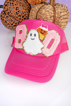 BOO Chenille Ghost Fuchsia Trucker Hat - Wholesale Accessory Market